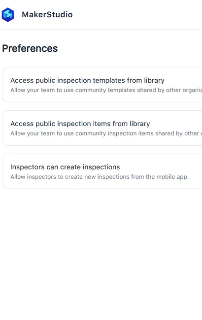 Preferences with library access toggles and inspectors can create inspections on