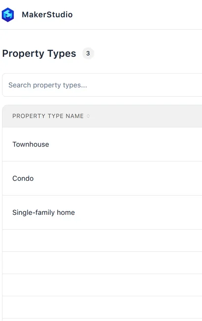 Property Types list with Single-family home, Condo and Townhouse