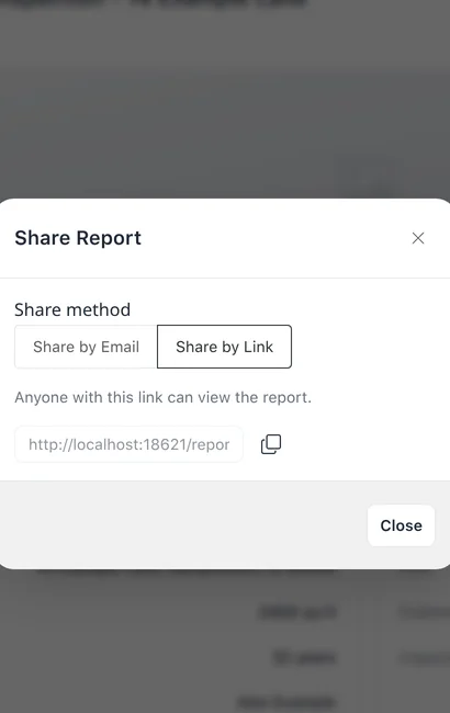 Share Report dialog on Share by Link with generated link